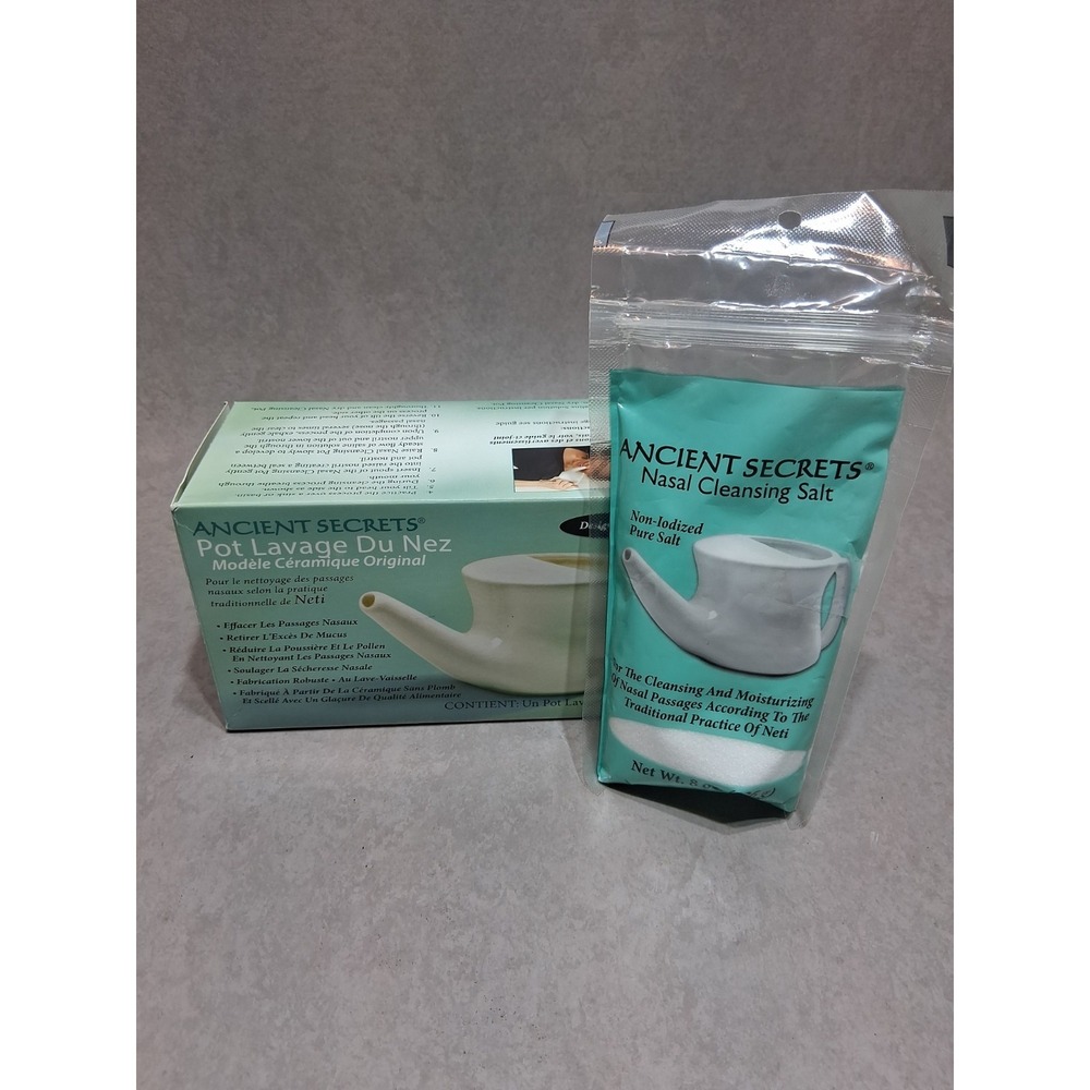 Ancient Secrets Nasal Cleansing Pot Original Ceramic Model + Bag Of Salt